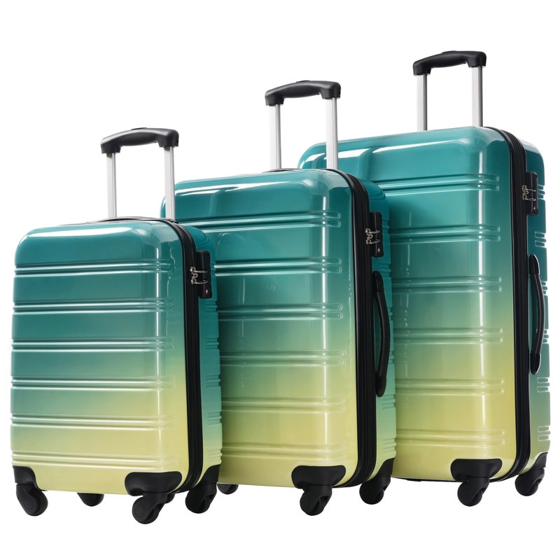 Valise extensible Hardshell 3 pièces avec roulettes pivotantes et serrure TSA légère 20 "24" 28 ", vert + jaune