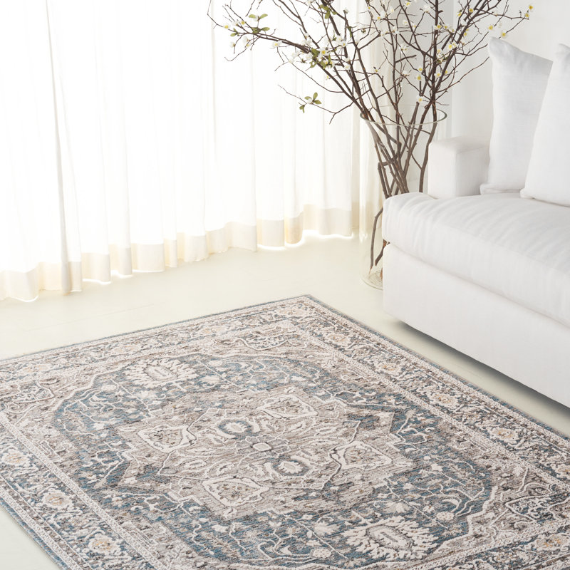 Clover Oriental Area Rug in Blue / Light Grey, Rectangle 9' x 12'