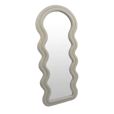 Miroir de plancher Izy, 63 po, cadre abstrait beige clair, bois