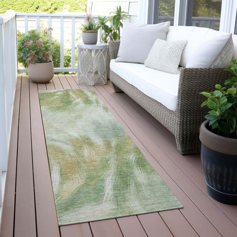Machine Washable Indoor/Outdoor Xhevrie Green Rug, Runner 2'3" x 7'6"