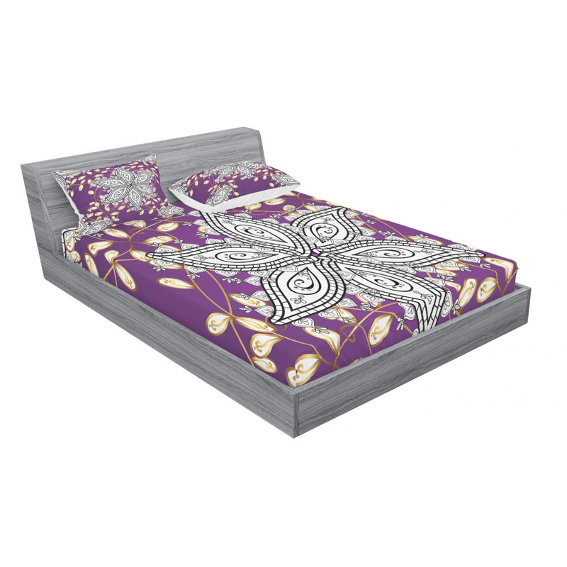 Microfiber Floral Sheet Set, Full Sheet Set with Fitted Sheet and Pillowcase