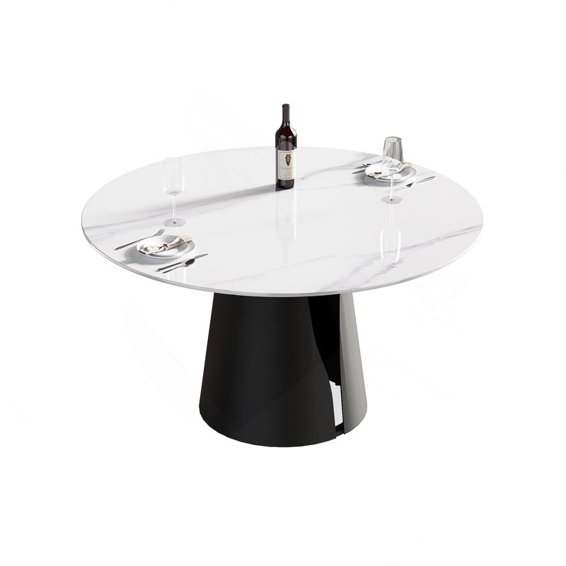 53.15"Modern Artificial Stone Round Black Base Dining Table-Can Accommodate 6 People