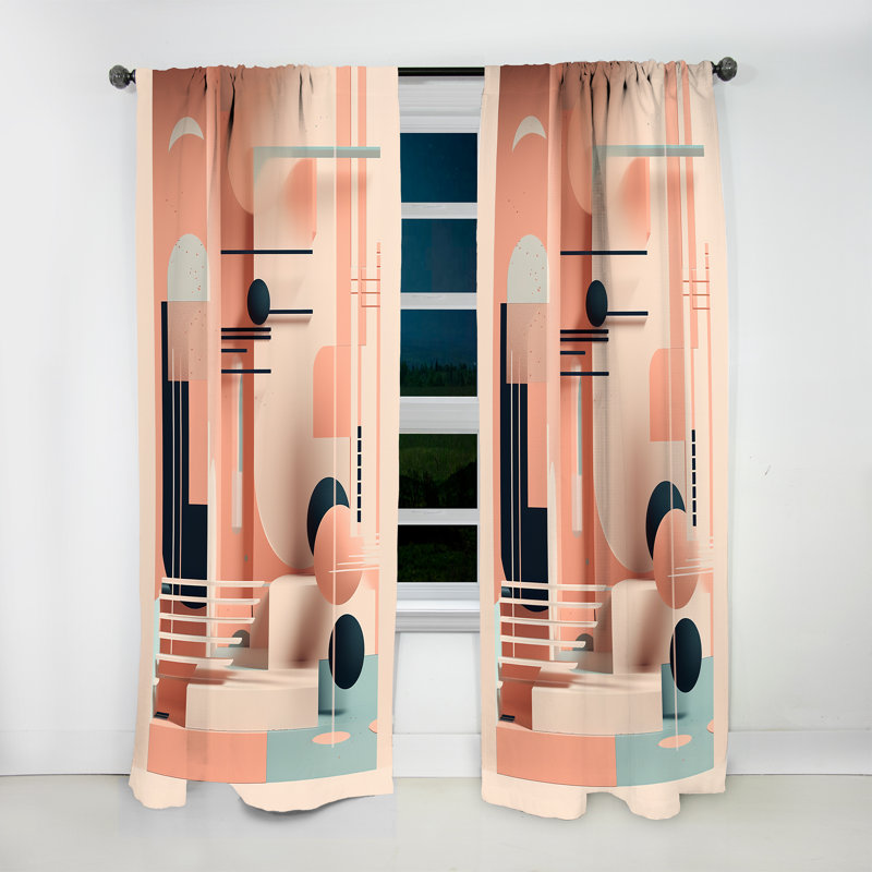 Satler - Soft Blue And Pink Minimal Mid Century Art III - Modern Curtain - Velvet Room Darkening - 1 panel, 52" W x 95" L