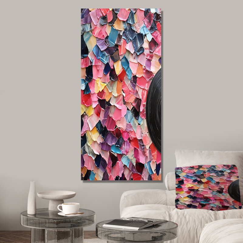 Rose numérique mélodique Fusion III - Collages abstraits, art mural, Toile tendue, 60" H x 40" W