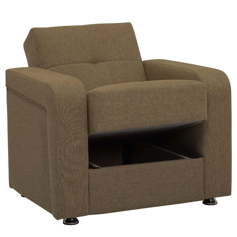 Harmony Brown Chenille Convertible Sleeper Armchair with Hidden Storage