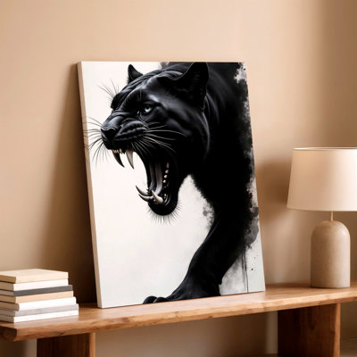 Black Panther Canvas Print Fierce Roaring Big Cat Animal Poster Print Canvas Wall Art Print, Black Animal Decorative Artwork For Living Room Bedroom Office, Hallway Gallery Wall Home Decor