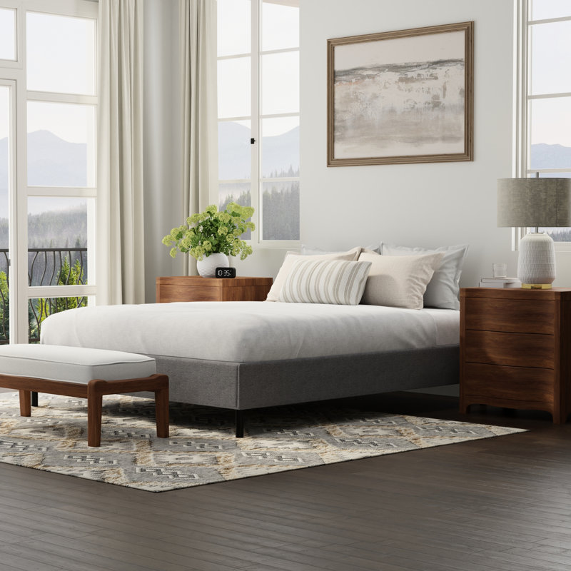 Base de lit double en noir et gris, conçue pour supporter des matelas standard, pratique, peut supporter une base de cadre rembourrée grise de 1000 lb, conçue pour les variétés de matelas, installation rapide,