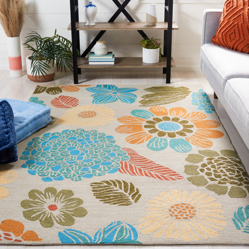 Doyle Hand Hooked Performance Floral Rug, Rectangle 8' x 10'
