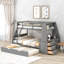 Lit superposé simple au-dessus d'un lit double avec lit gigogne, bureau intégré et rangement, parfait pour les chambres d'enfants et les soirées pyjama, gris