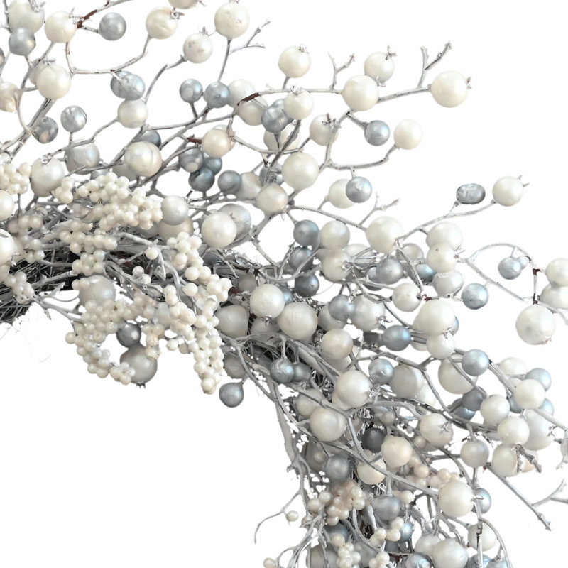 24-Inch Pearl White and Silver Berry Winter Front Door Wreath