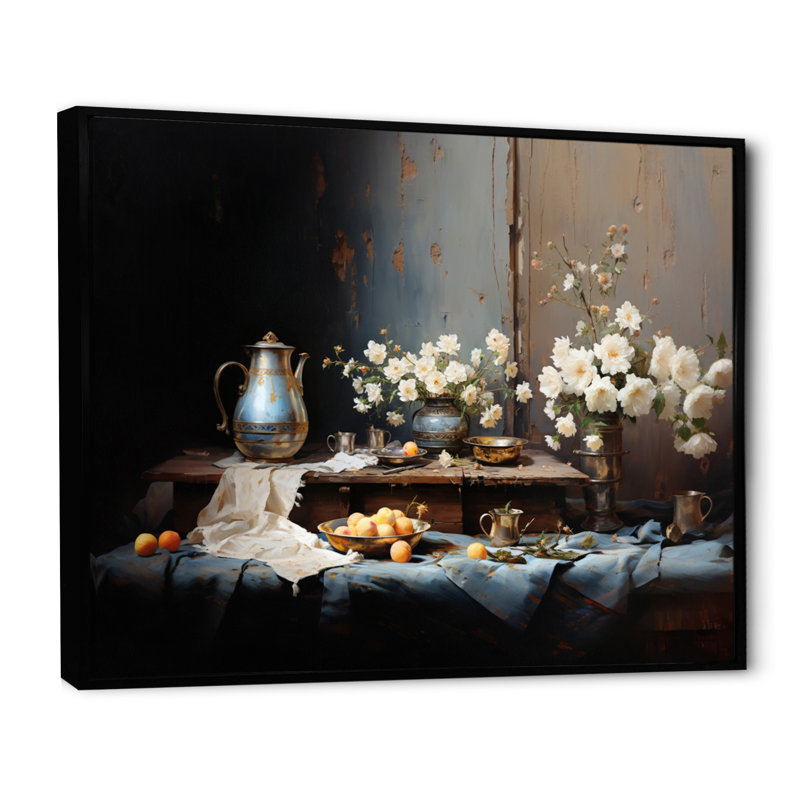 Nature morte florale sérénité III, H 24 po x l 32 po x P 1 po, Cadre flottant noir