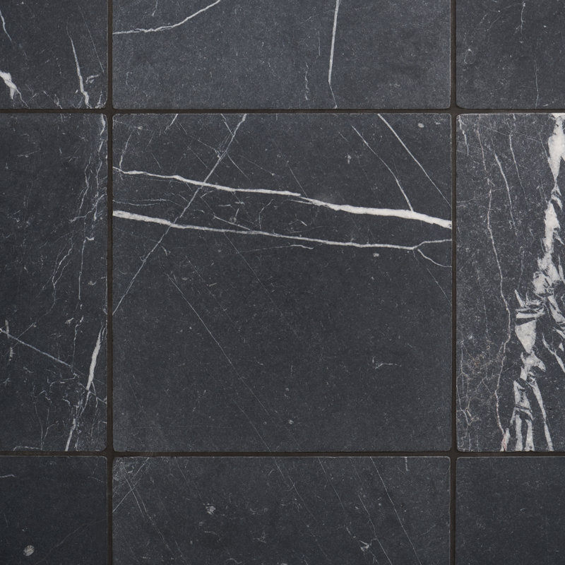 Avanti 12x12 Tumbled Marble Tile, Nero Marquina