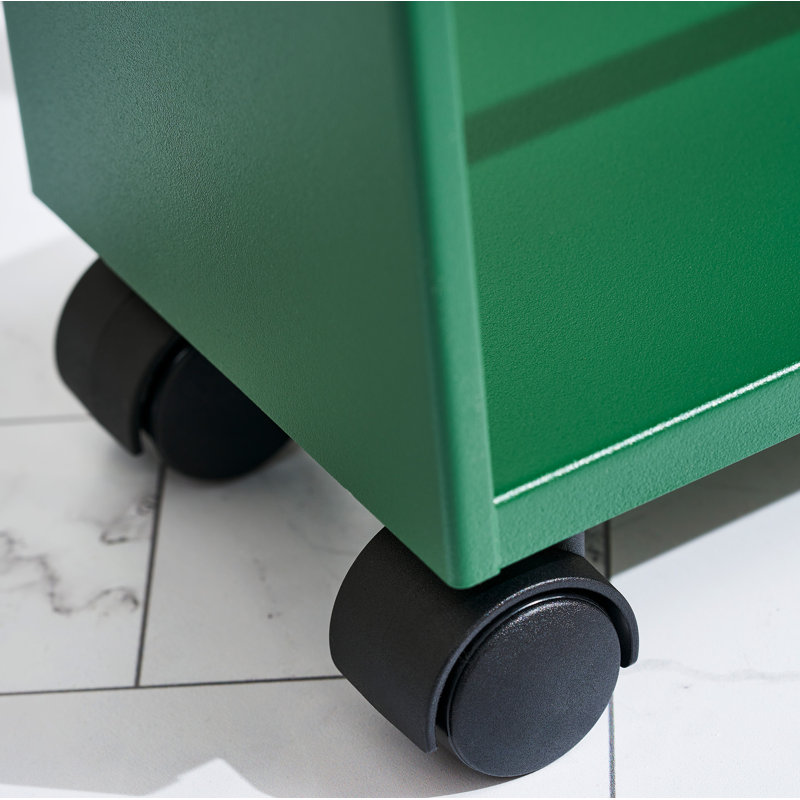 Tower Yamazaki Home Rolling Slim Storage Three Tier Utility Cart With Handle, Steel, Handle, Wheels, Forest Green