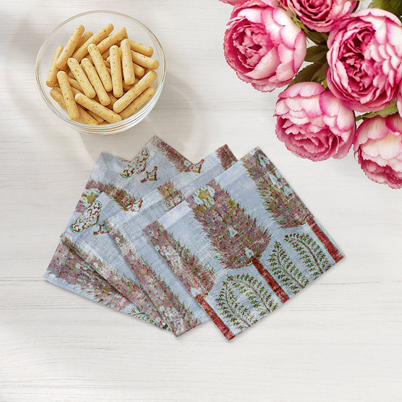 Topkapi Garden Cotton Sateen Cocktail Napkins, Evergreen