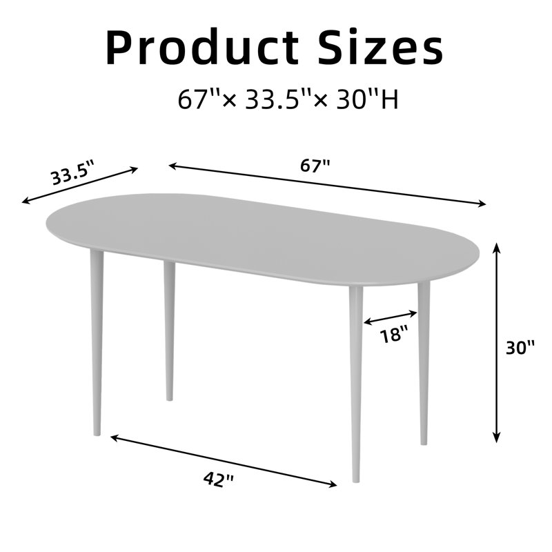Solid Wood Oval Dining Table with Four Metal Legs Kitchen Tables, Oak