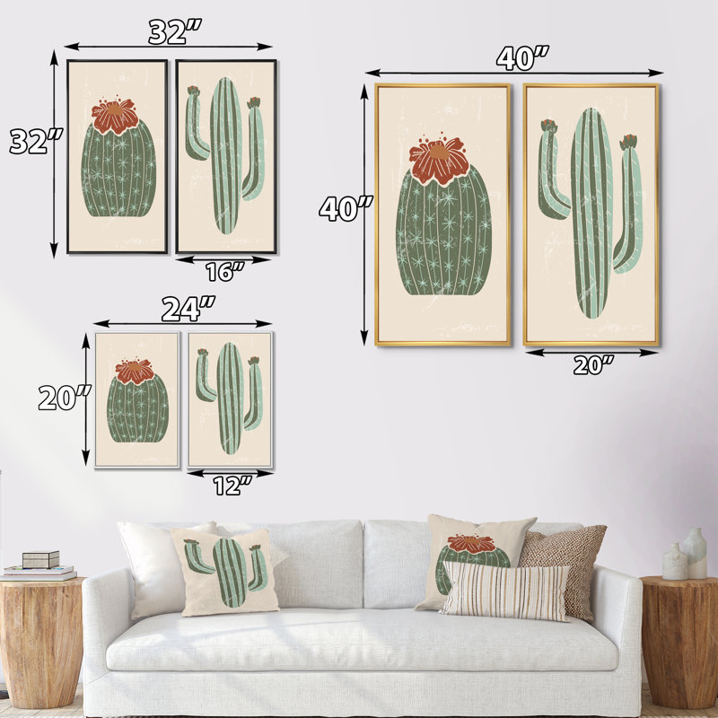 «Blooming Cacti Desert plans I», ensemble de 2 impressions, H 20 po x l 24 po x P 1 po, Toile avec cadre noir