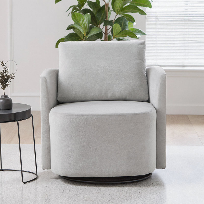 Fauteuil demi-tonneau gris pivotant à 360 degrés avec revêtement moelleux en chenille, Gris