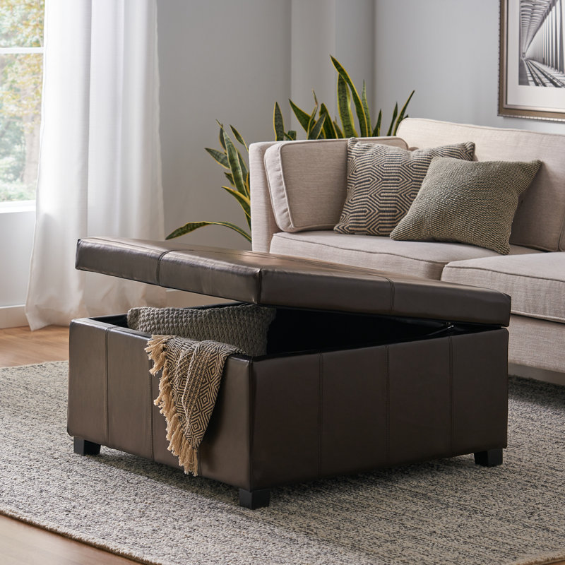 Farranalessary 35.25" Wide Faux Leather Square Storage Ottoman
