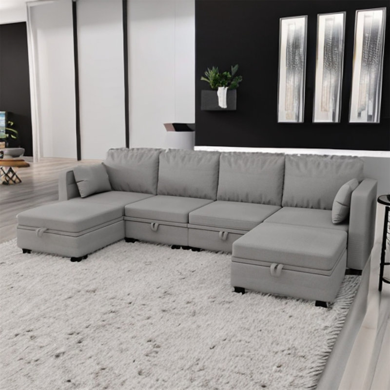 Canapé modulaire 6 pièces rembourré, Mélange de lin gris