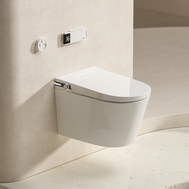 New Smart Wall Hung Toilet Combo, with Built in Bidet, Heated Seat, Warm Air Dryer,Auto Flush, Auto Open and Close, Foam Shield, Remote Control, Night Light, White (Include in-Wall Carrier)