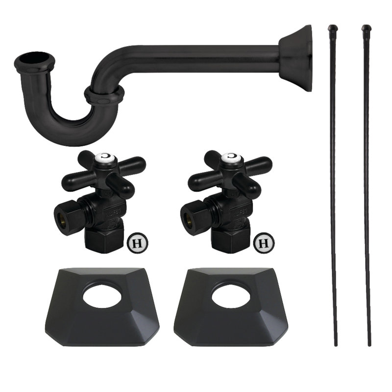 Kingston Brass Trapeze Modern Plumbing Sink Trim Kit With P-Trap, Matte Black
