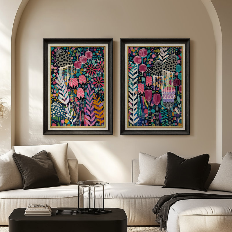 «Modern Modern Botanical», ensemble de 2 reproductions d'art encadrées sur papier 26 po x 36 po, H 36 po x l 26 po, Noir