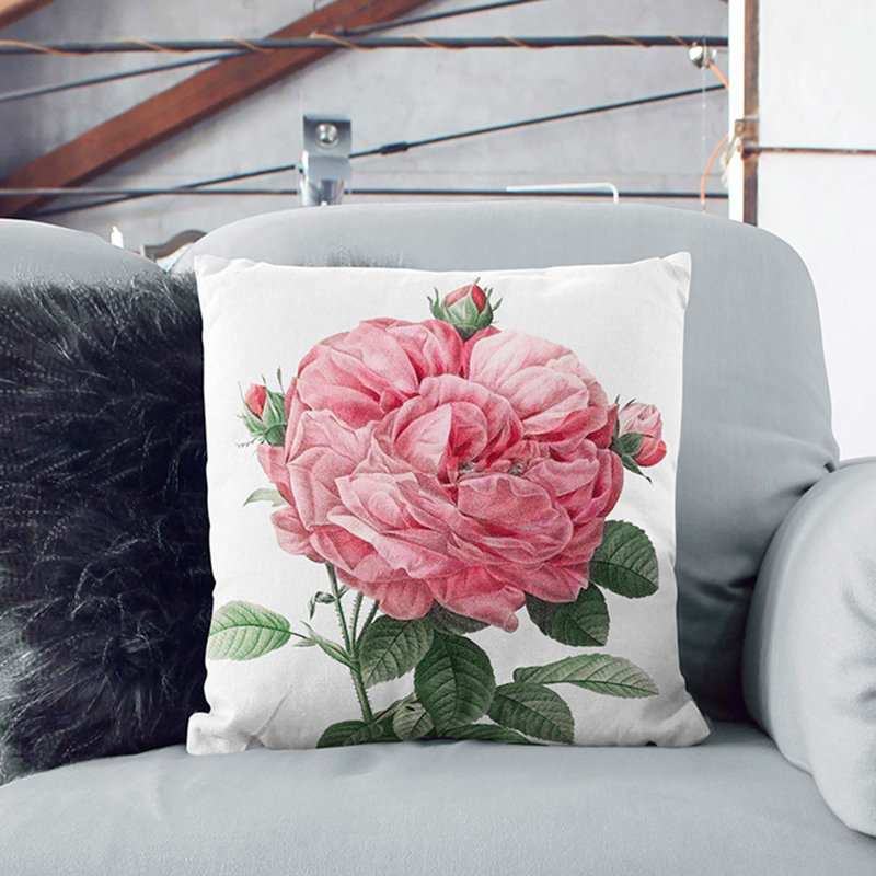 Floral Square Cushion, 40cm H x 40cm W x 15cm D, Stone