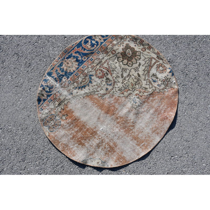 Tapis oriental Oushak fait à la main - petit tapis de porte rond rond dans des tons de terre chauds brun / vert