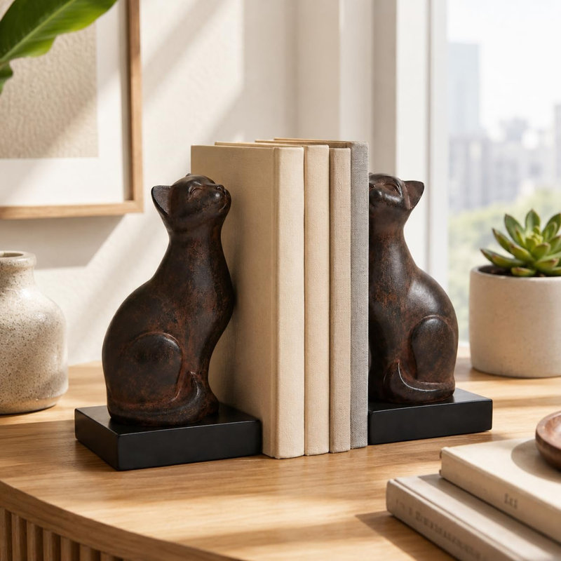 6.8 Inch Cat Bookends for Shelves
