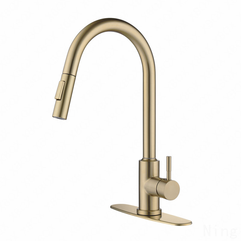 Robinet de cuisine tactile avec douchette rétractable, Or brossé