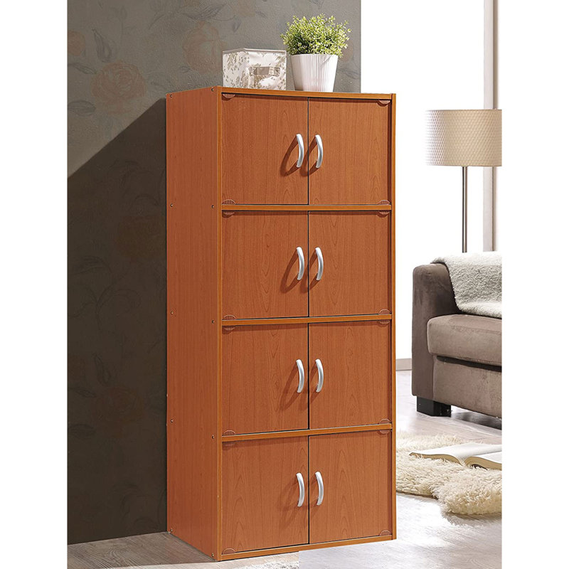 Armoire de rangement polyvalente 8 portes Hodedah pour la maison et le bureau, Cherry