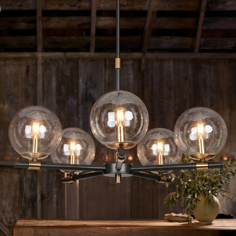 Mansurah 5-Light Shaded Wagon Wheel Black/Brass Chandelier