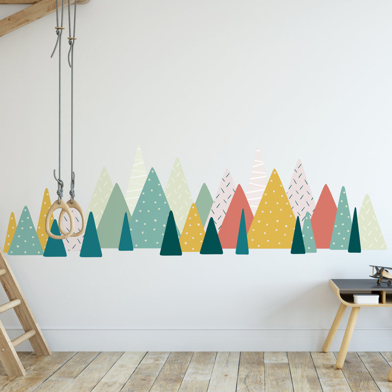 Large Scandinavian Mountains Mix Kids Wall Sticker, Yellow/Green