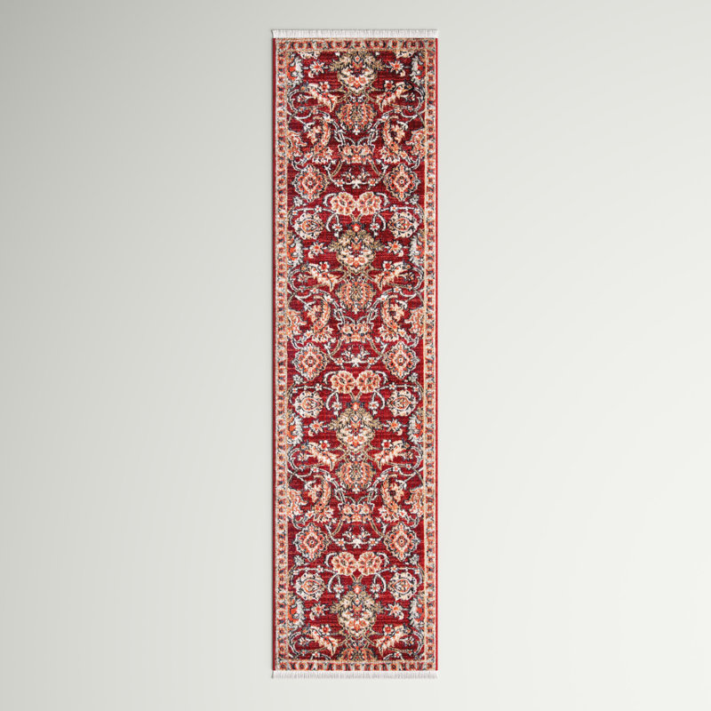 Berndt Oriental Red/Ivory Area Rug, Runner 2' x 8'