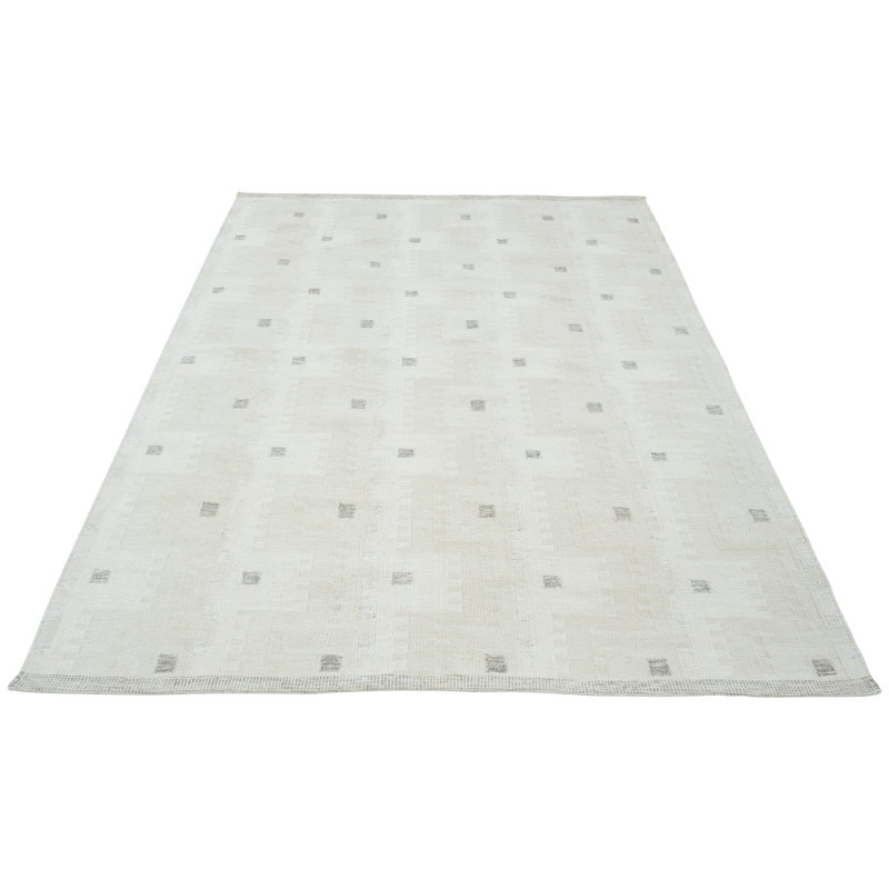 Beige Swedish Inspired Art Silk Wool Blend Kilim Rug - 8' x 10'