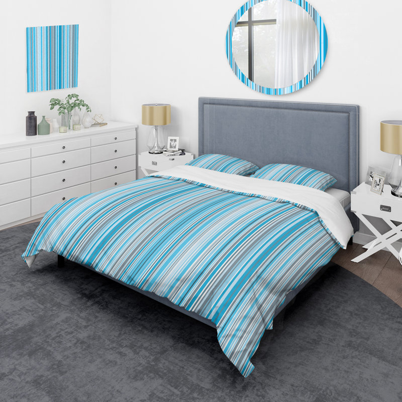Ensemble de housse de couette en microfibre bleu / gris / blanc 3 pièces