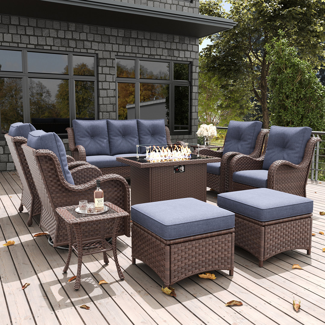 LayinSun 10 Pieces Outdoor Patio Furniture Set With 44'' Propane Fire Pit Table LayinSun Cushion 