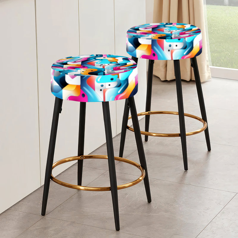 Ensemble de 2 tabourets de bar géométriques bleu et mauve