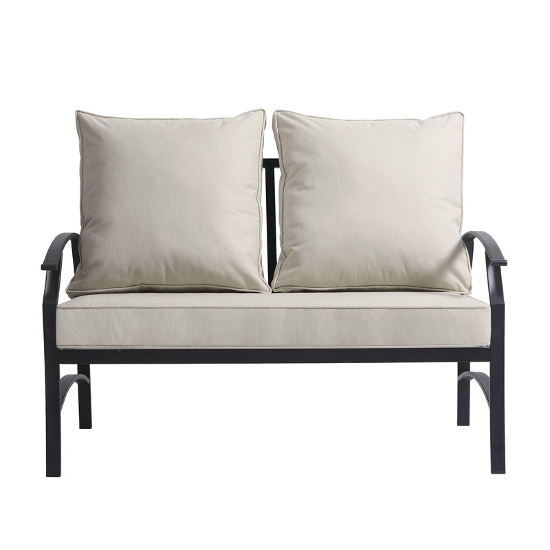 Nickita Metal Outdoor Loveseat with Cushions, Beige