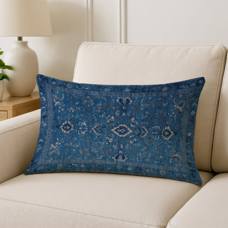 Coussin décoratif intérieur / extérieur gris Modern Modern, Rectangle H 25 po x l 18 po, Gris / denim / brun abstrait