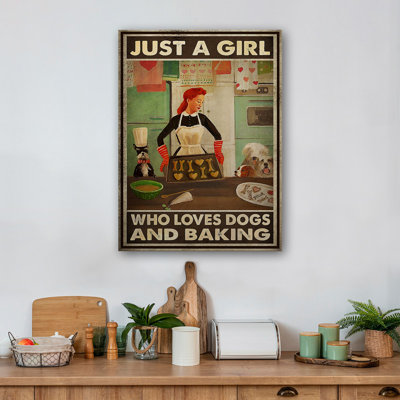 Just A Baking Girl Who Loves Dogs Gallery Wrapped Canvas - Baking Illustration Decor, Green And Red Kitchen Decor