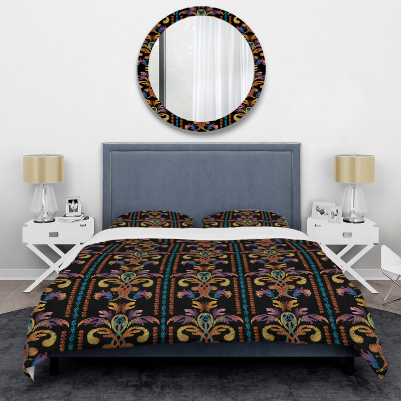 Ensemble de housse de couette en microfibre jaune / bleu / noir 3 pièces, Housse de couette simple + 1 taie décorative stan