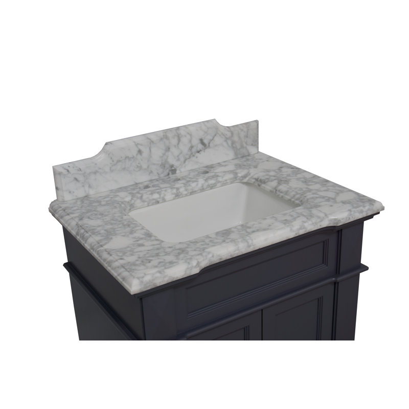 Aoibhin 30'' Single Bathroom Vanity with Top, Marine Gray, Carrara Marble