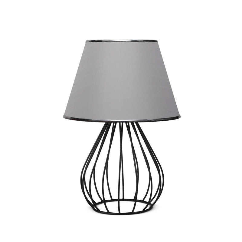 Lampe de table moderne, 100% métal, finition grise, 14 po x 8,3 po | Hauteur totale: 14,2 pouces | Abat-jour en tissu, 1 x douille E27 (40 W maximum), câble de 59,1 pouces | Design noir et blanc élégant pour la décoration de la maison ou du bureau