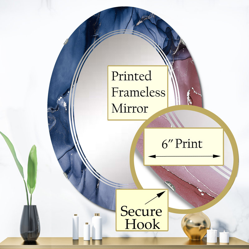 Miroir mural moderne bleu et rose, 36 po x 24 po