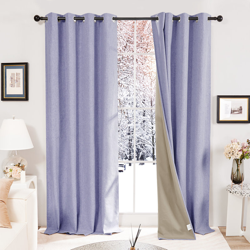 Lythrodontas Faux Linen Total Blackout Curtain Panels, 52" W x 108" H, Flaxen