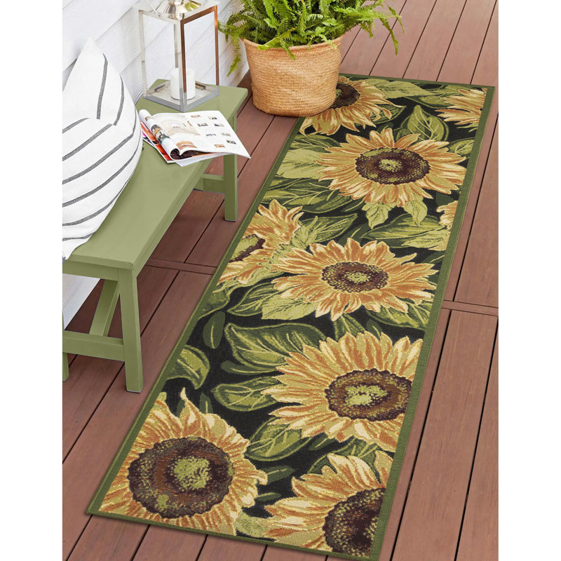 Tapis intérieur / extérieur Akera Sunflowers, Tapis de couloir 1 pi 11 po x 7 pi 6 po