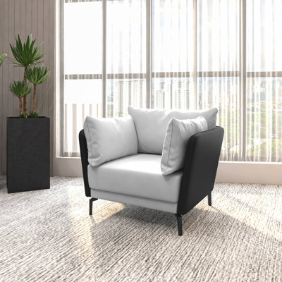 Devkran Upholstered Leather Accent Chair Single-Seater Sofa with Steel Legs by Brayden Studio