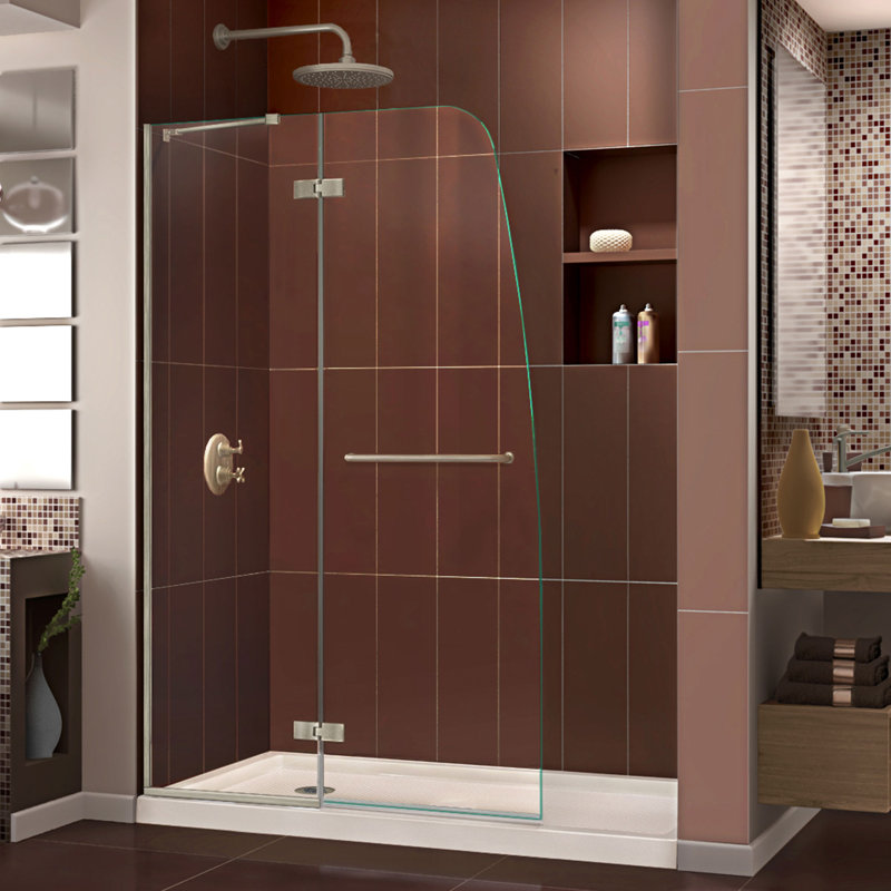 Aqua Ultra 74.75" H Frameless Shower Enclosure, Center, Brushed Nickel/Biscuit