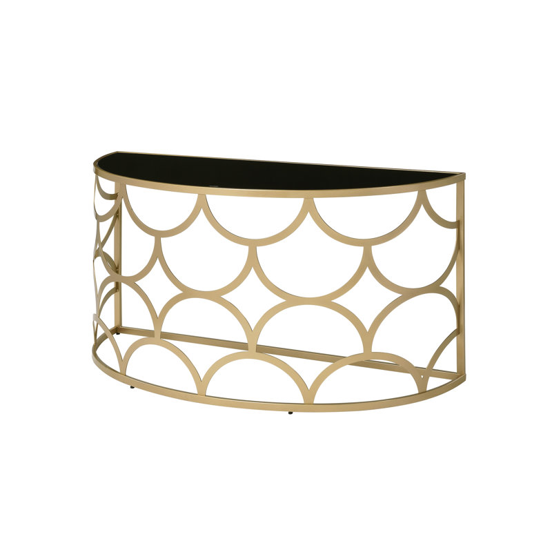 Gold Console Table, 8Mm Tempered Glass Half-Moon Top, Metal Base, 70Lbs Weight Limit, 54" W X 29" H, No Storage Compartment